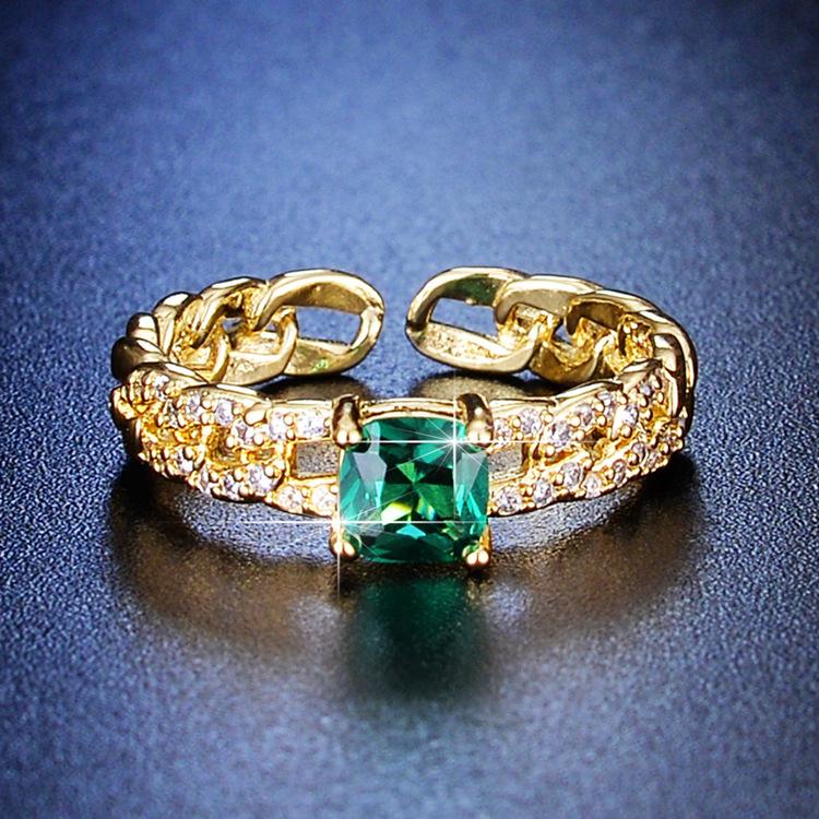 Luxury Square Emerald Zircon Engagement Ring For Women Niche High End Design