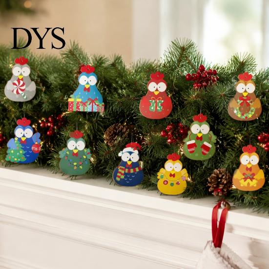 Holiday Party Hanging Decor 12/24/36Pcs Christmas Chick Ornaments, Wooden Cartoon Ornaments for Tree, Wood Tree Cute Kids Family Friends Xmas Supplies