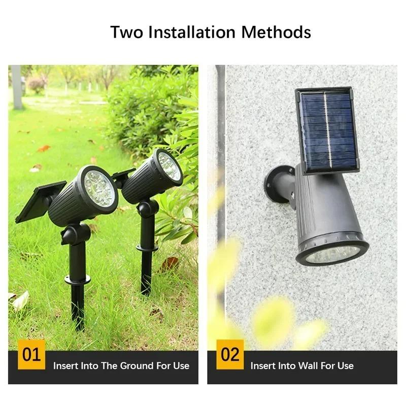 9 LED Solar Spot Lights Utendørs RGB Solar Landscape Lights IP65 Vanntett lysstyrke Justerbar for hagegård palmer