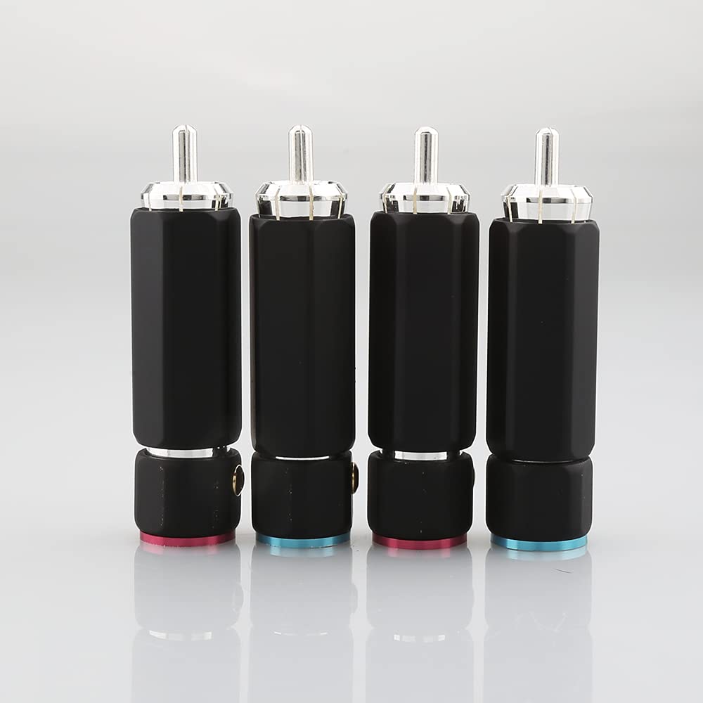 Set of 4 Black Solderless RCA Plugs Silver-Plated