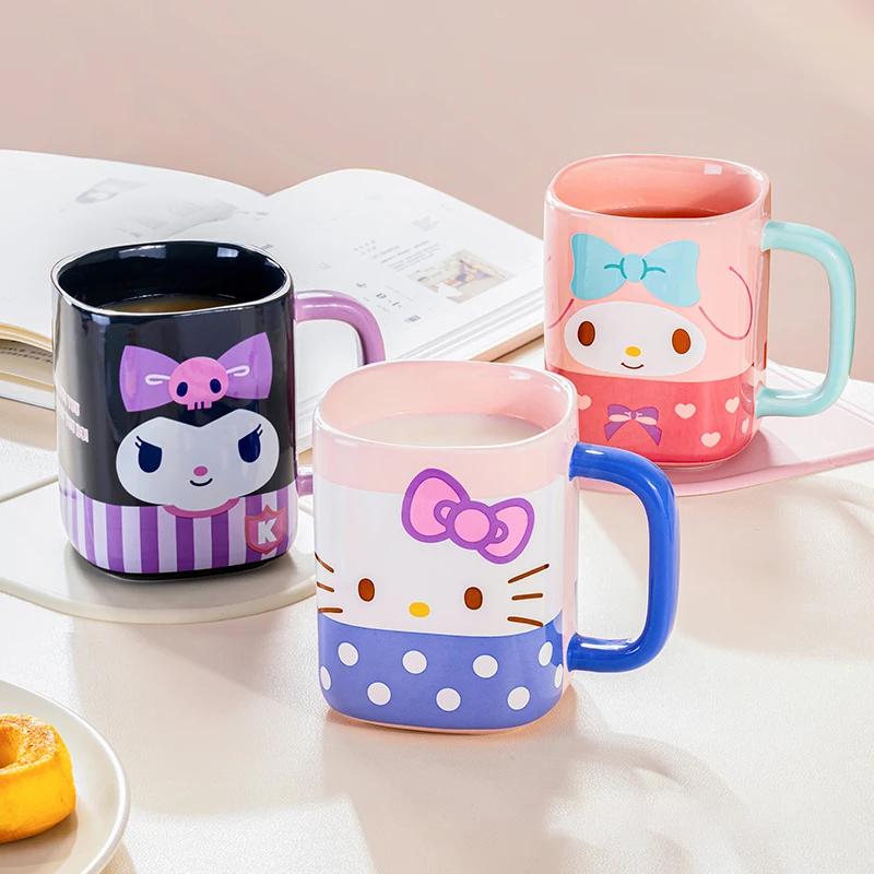 Pour Sanrio Tasses en Céramique 400ml Tasses à Jus Colorées de Bureau Design Décalcomanie Carré Dessin Animé Tasses à Eau Maison Petit Déjeuner Lait Tasses à Café