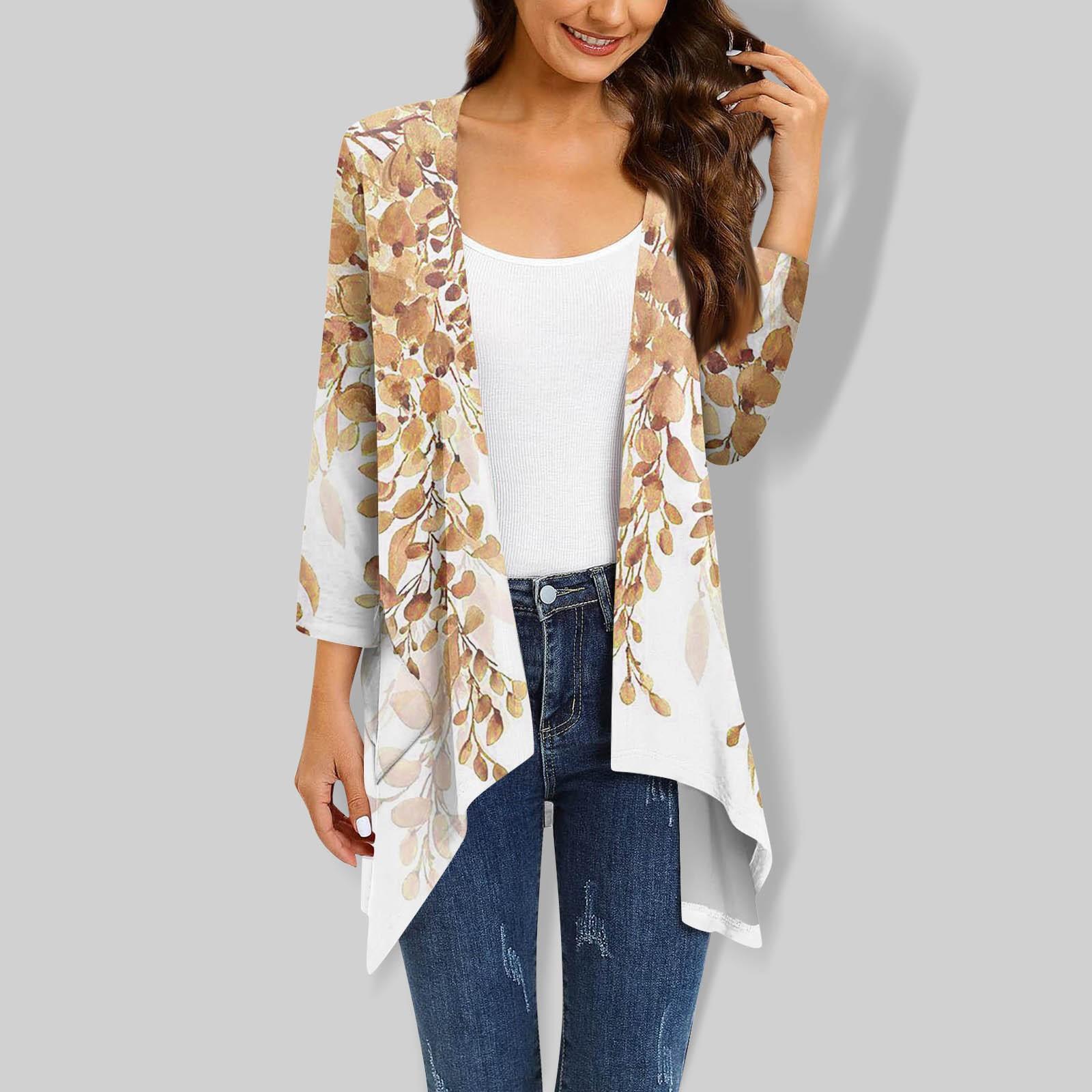 

Жіночий кардиган з нестандартним рукавом три чверті з принтом і піджаком з кишенею M помаранчевий