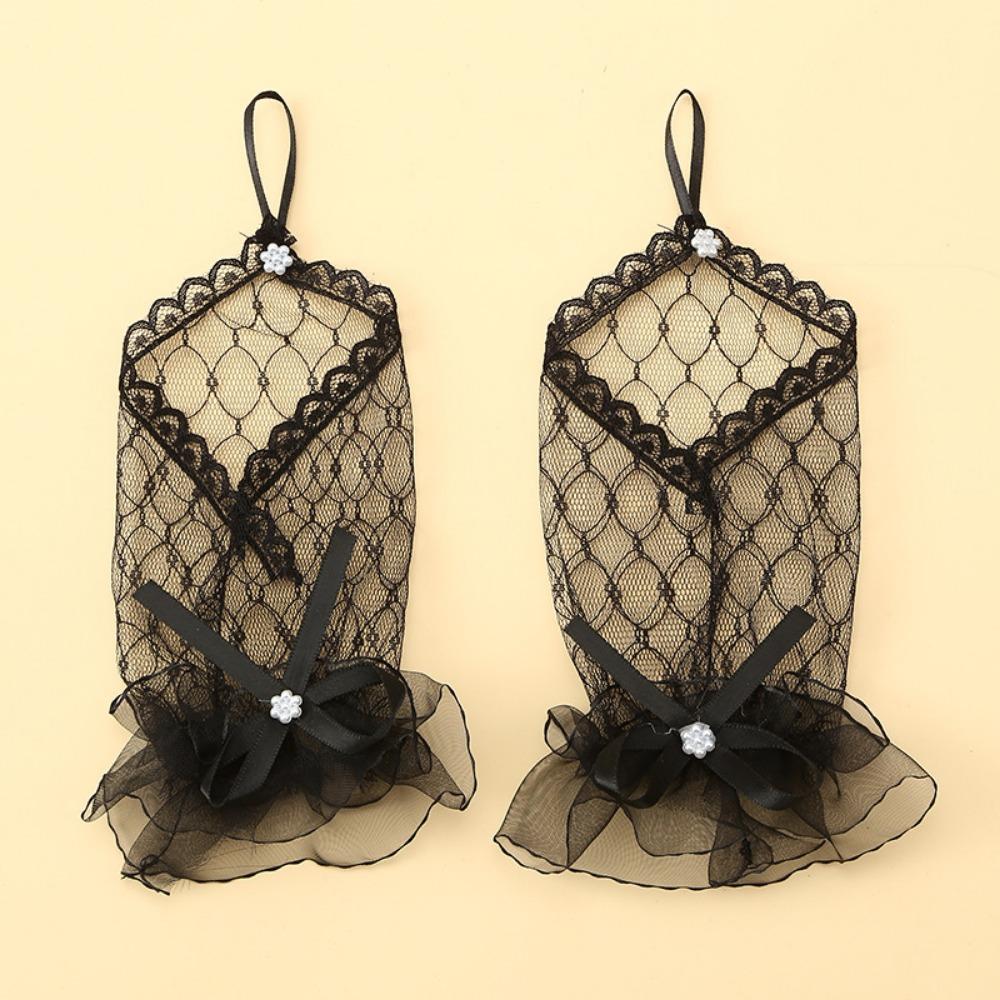 

Female Fashion Ruffle Full Finger Lace Mittens Summer UV Proof Driving Gloves One Size чорний