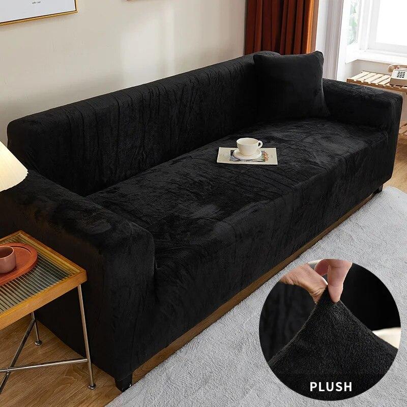 Thickened Plush Sofa Cover For Living Room Solid Color Elastic Sofa Slipcovers Tight Wrap All Inclusive Non Slip Sofa Towel