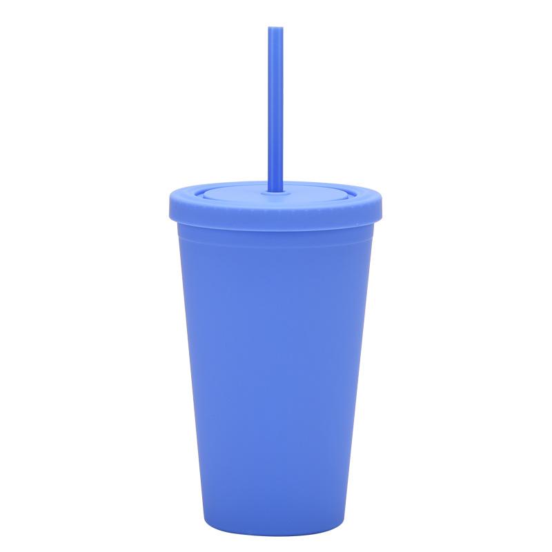 Candy Color Double-Layer Plastic Straw Cup 16Oz Drinking Cup Simple Plastic Matte Straw Cup