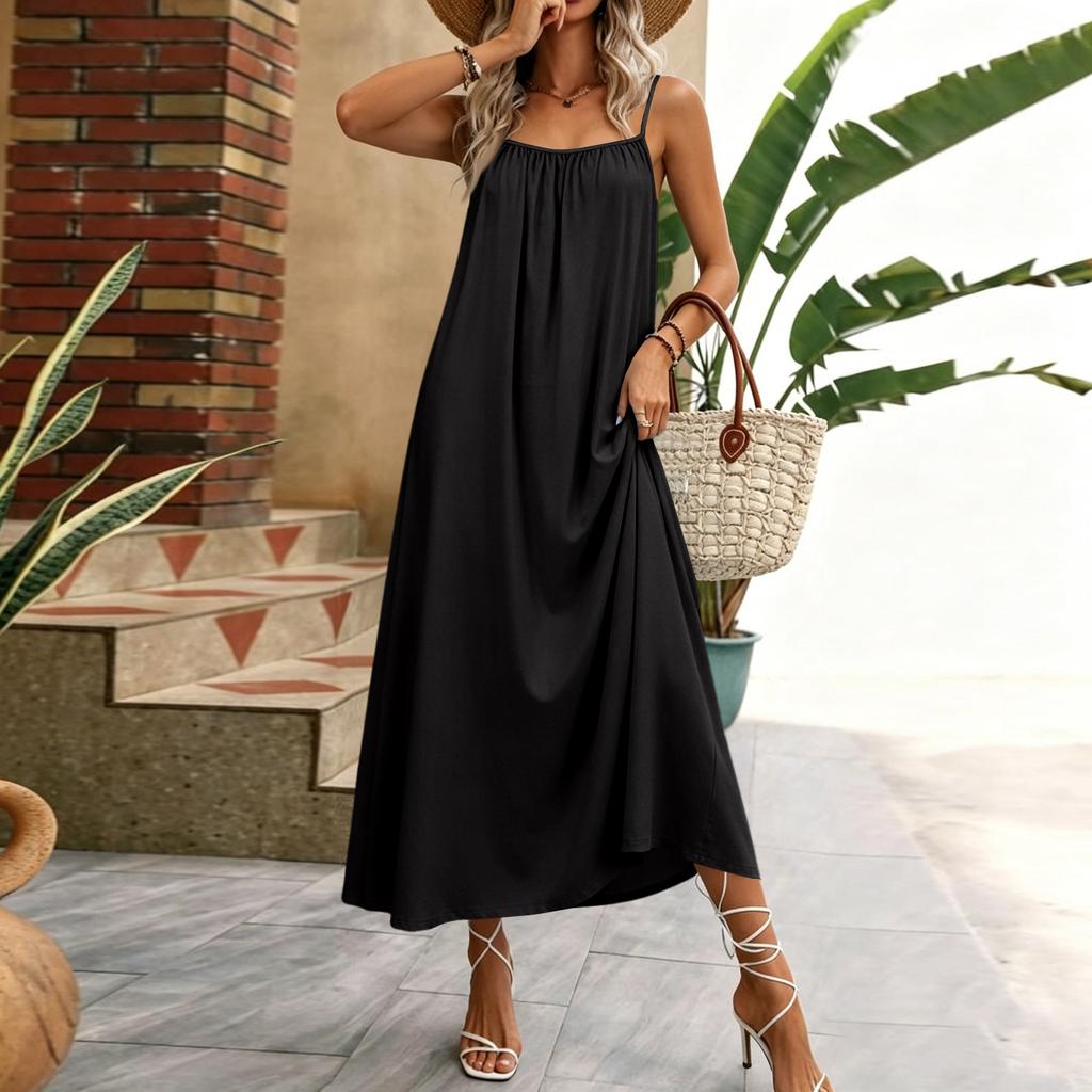 Women Sleeveless Maxi Dress Summer Casual Long Dress Lightweight Loose Fit Lounge Dress with Adjustable Straps for Vacation and Home Wear