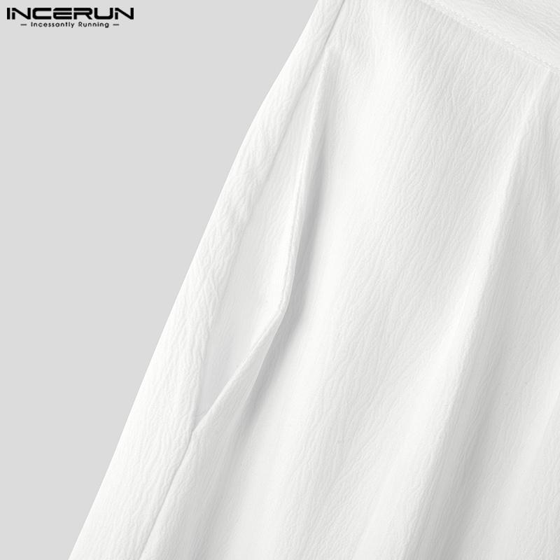 INCERUN Men Spring Zipper Up High Waist Texture Trousers Casual Button Straight Pants