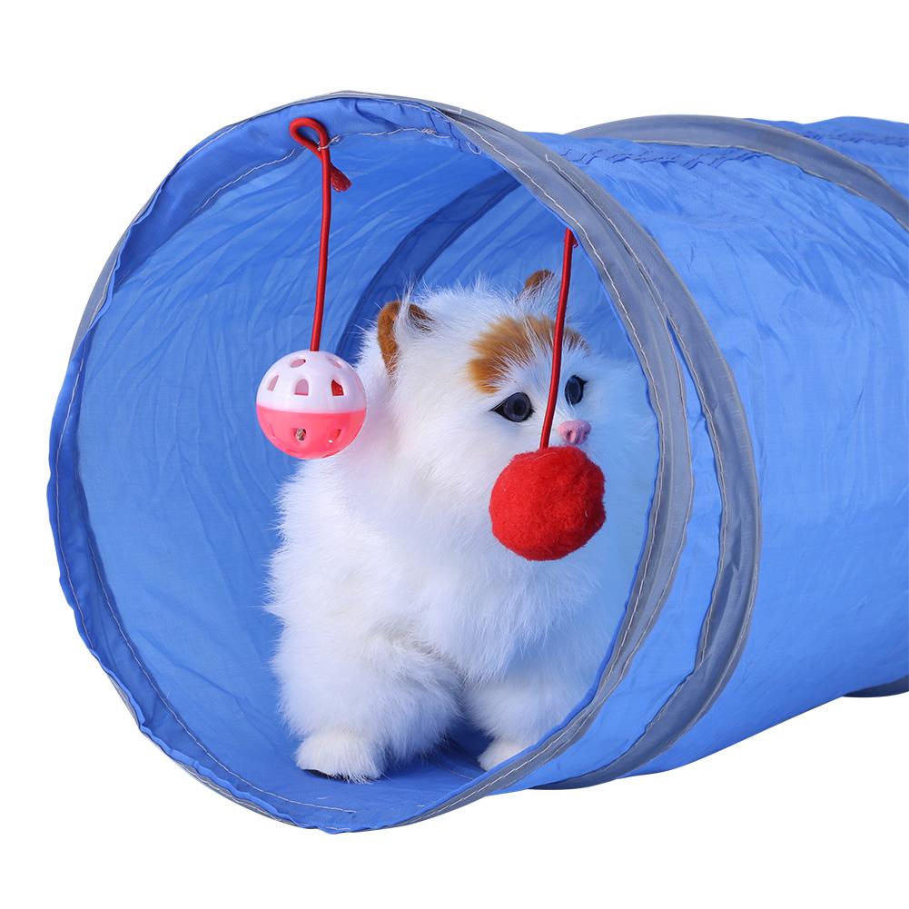 Kattunnelleksak Kattunge Lektunnel Husdjursleksaker med Skrammelklocka & Plyschboll(Blå)