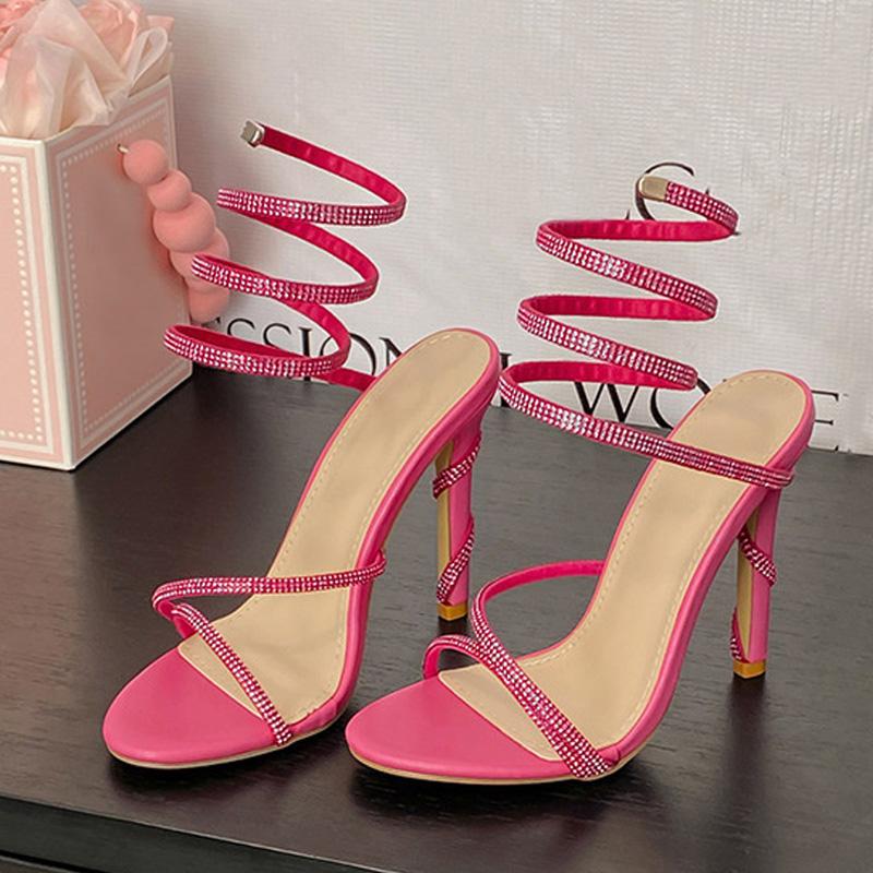 Fashion Liyke Summer Fashion Snake Twine Around Crystal Women Sandals Crystal Rhinestone High Heels Wedding Banquet Shoes Zapatos Mujer