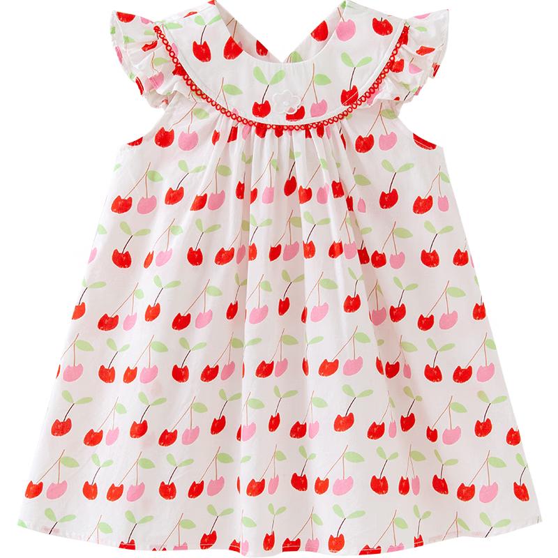 Minibala Girls' Summer Floral Cotton Flutter Sleeve Dress