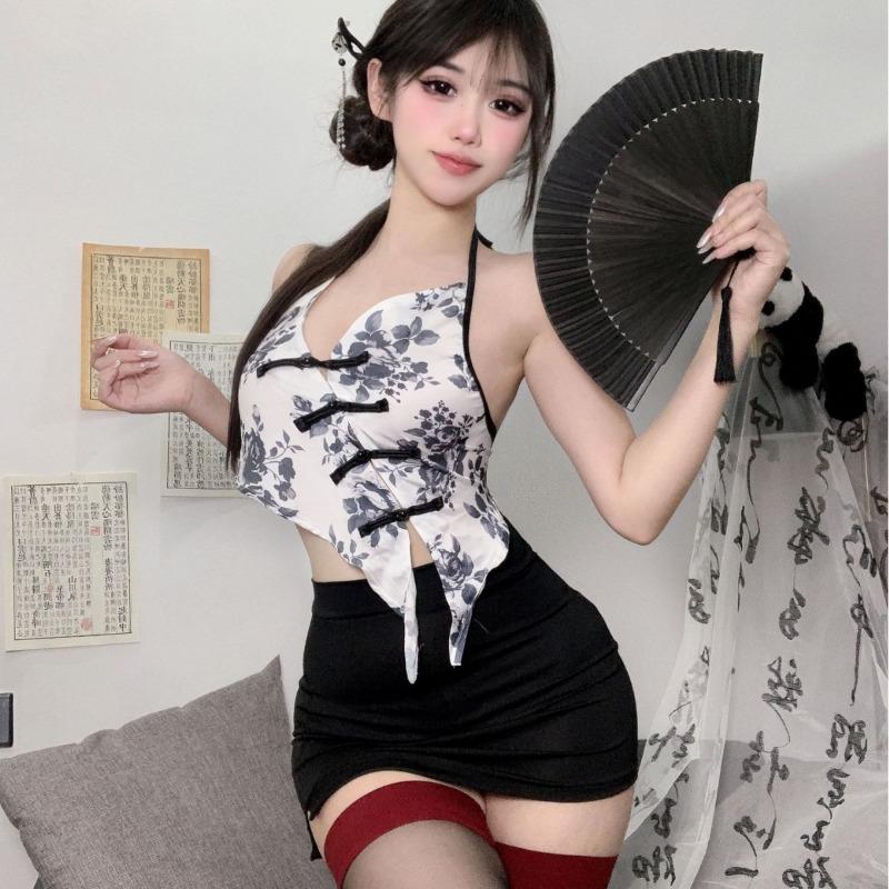 Sex Underwear Ink Wash Misty Rain Sexy Retro Thin Hip Skirt Spice Girl Lace-up Belly Pocket Cover