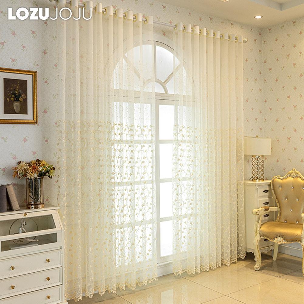 1PC LOZUJOJU Modern Artistic Luxury Window Tulle Translucent Ginkgo Leaf Embroidered Sheer Curtain for Living Room Bedroom Window Home Decor