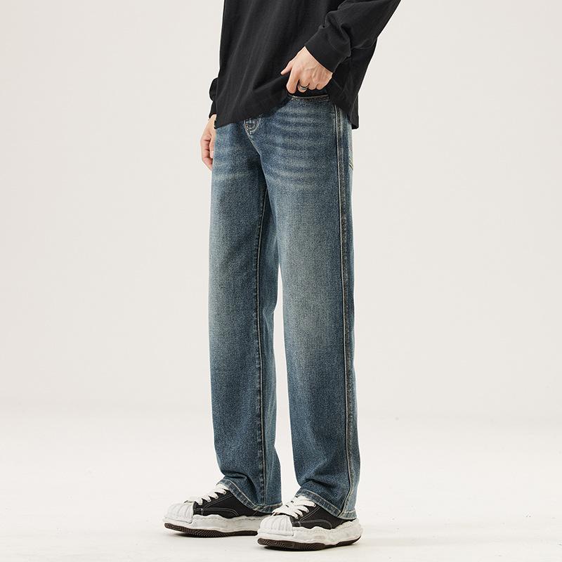 European Version of Jeans Men's Loose Straight New Classic Trend Casual Versatile Wide-leg Pants Elastic Denim Trousers Men