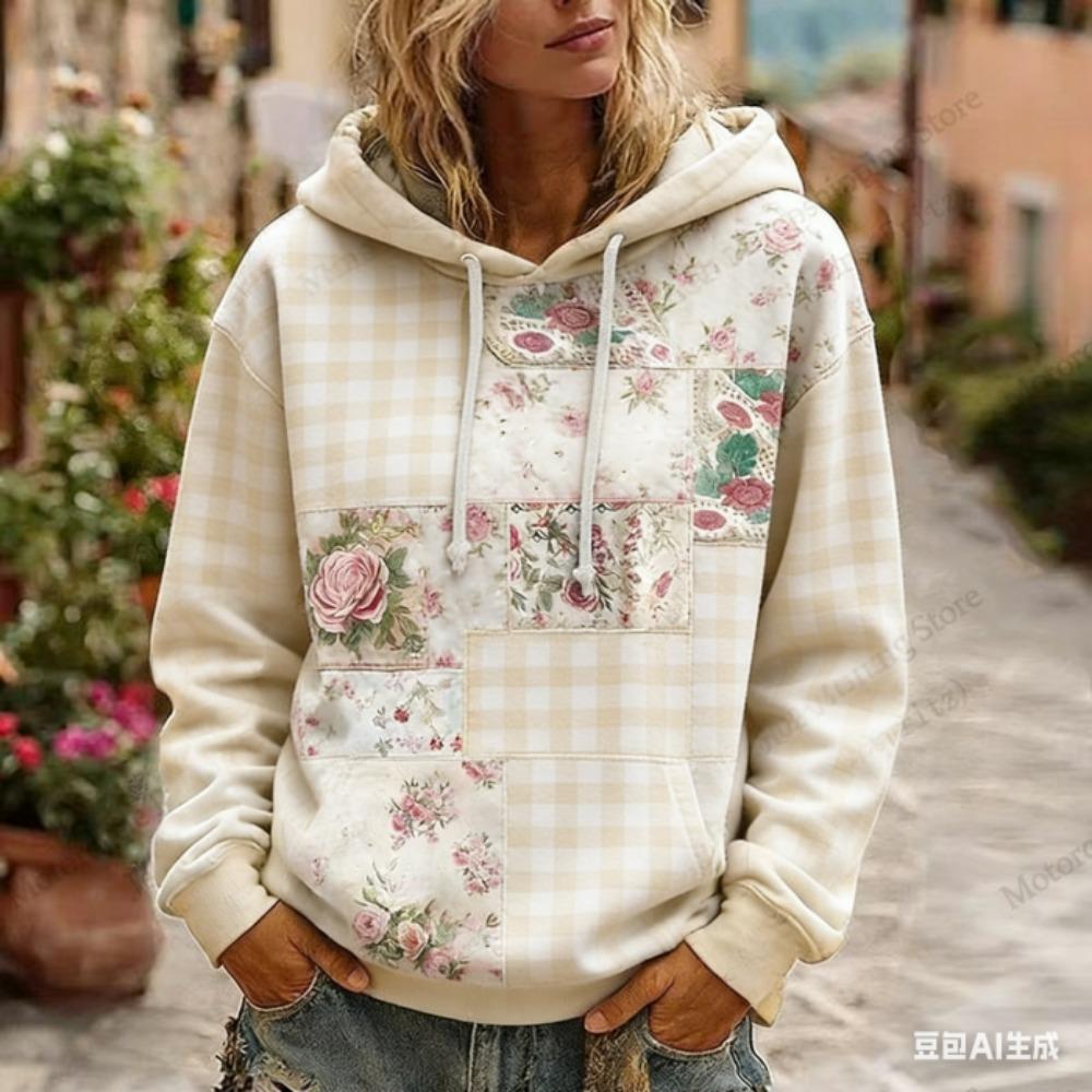 Retro Floral 3d Print Women's Hoodies European American Style Hoodie Women Fashion Casual Sweatshirt Women Clothes Top