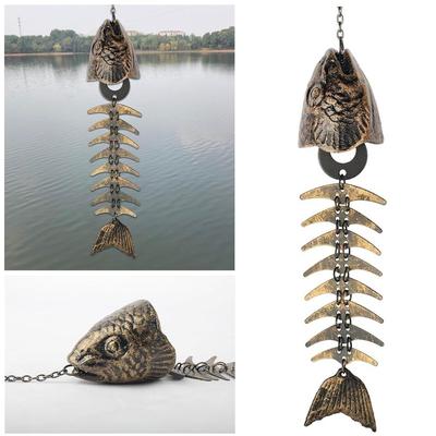 Vintage Fish Skeleton Windchime Cast Iron Fish Bone Metal Wind Chimes for Outdoor Garden Decor Melody for Home, Yard, Porch E5A6