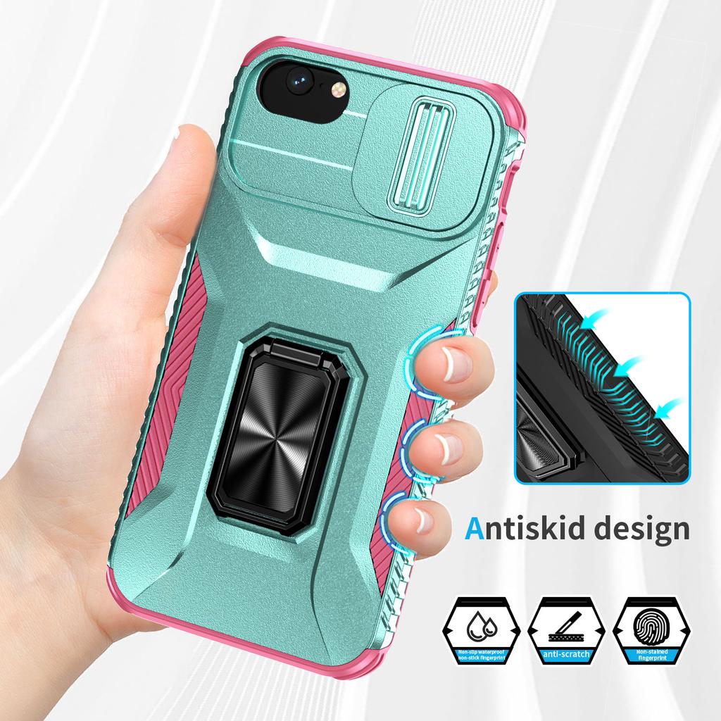 For iPhone SE (2022)/SE (2020)/8/7/6s/6 Case Camshield Kickstand TPU+PC Anti-Slip Phone Cover