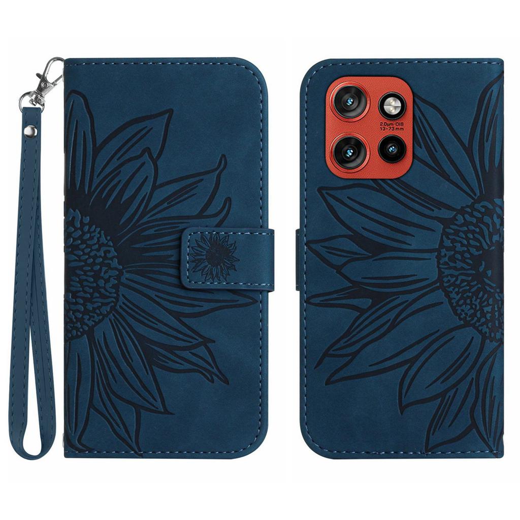 For Motorola Edge 60 Neo 5G/Edge 50 Neo 5G Case Sunflower Imprint Leather Wallet Phone Cover with Wrist Strap