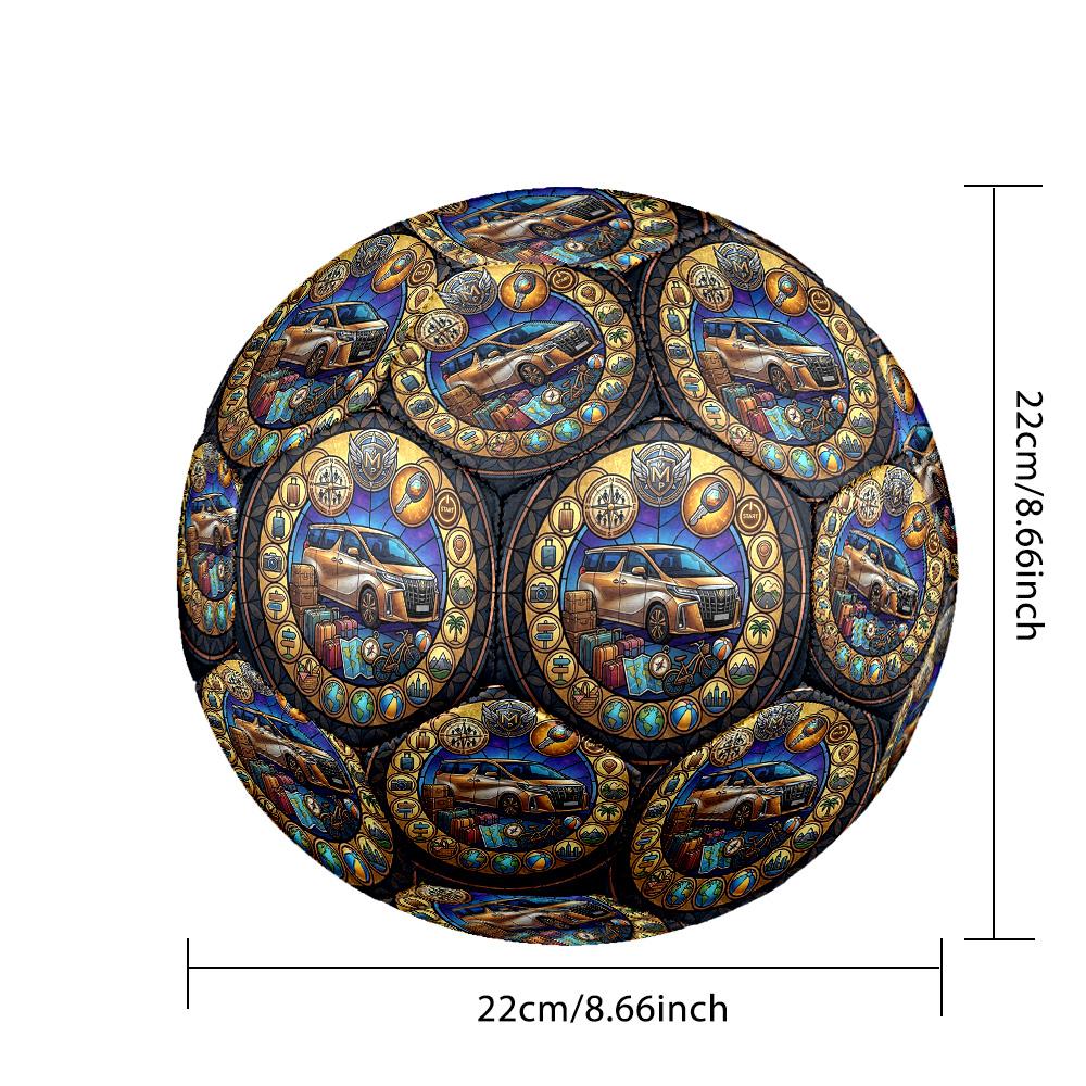 Adventure Awaits Road Trip Icons Round Football Size 5 Adult Ball Suitable for Training Matches and Outdoor Team.