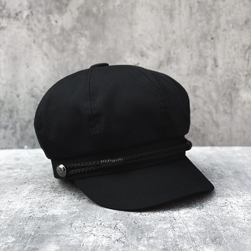 Small Head Circumference Spring And Summer Canvas Black Temperament Shows The Face Small Octagonal Hat Women'S Casual Versatile Literary And Artistic
