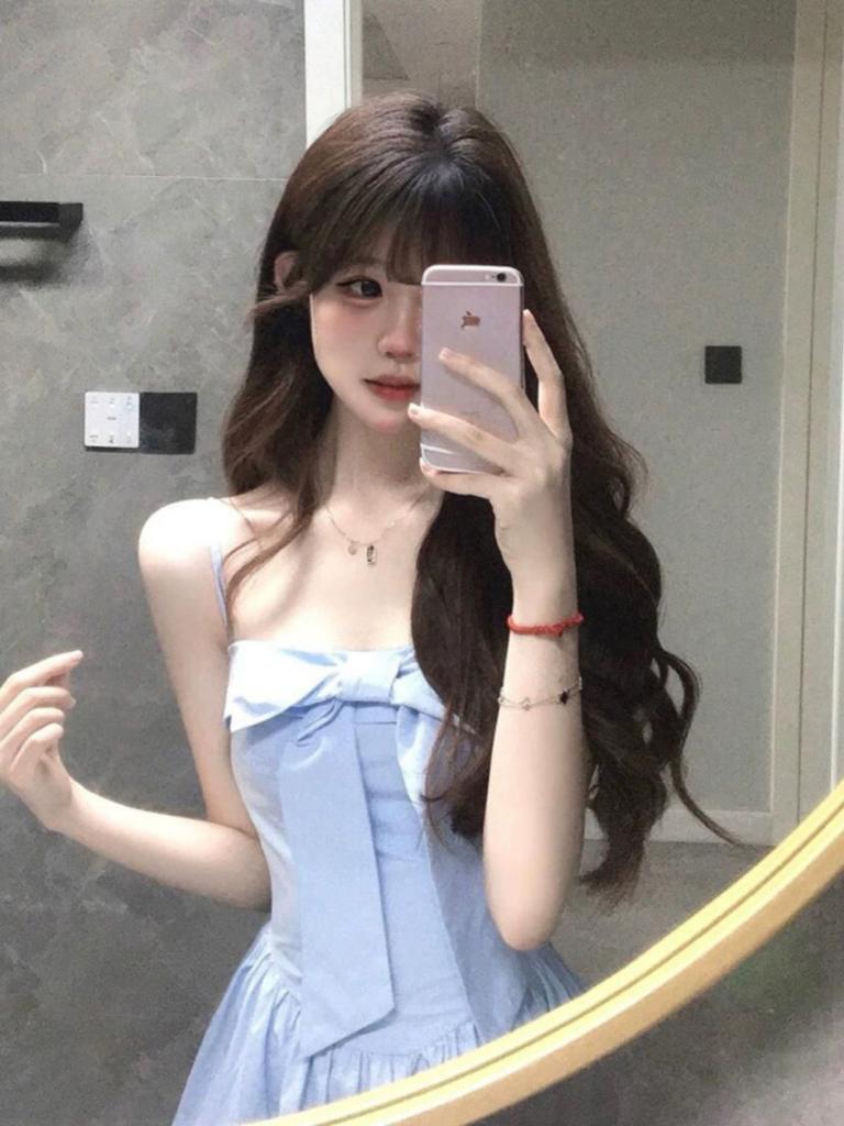 First Love Pure Chic Beautiful Atmosphere Skirt Pure Desire Wind Bow Suspender Dress Temperament Waist Long Dress