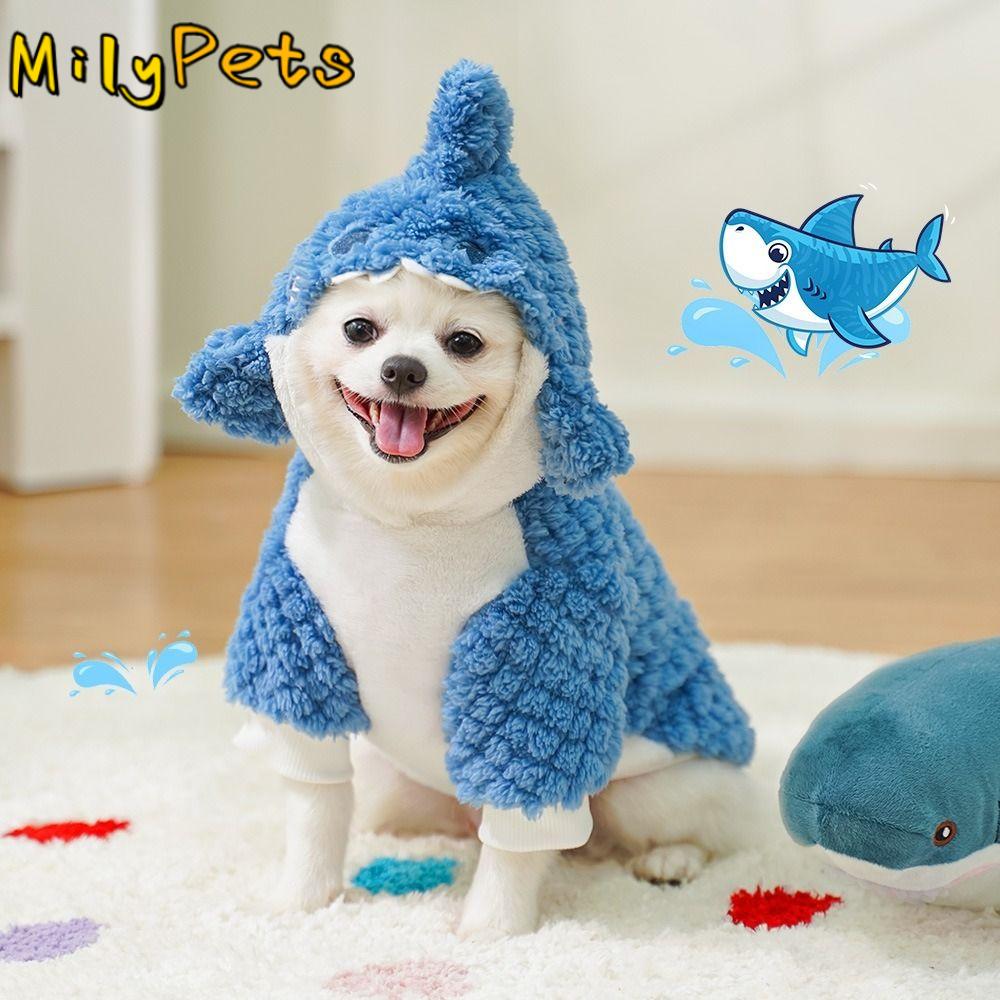 Apparel Cute Shark Dog Clothes Warm Thickened Pet Cosplay Hoodie Plush 2-legged Design Dogs Coat Clothing for Autumn and Winter