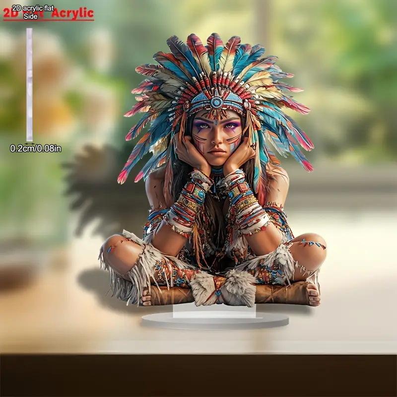 2D Flat, Colorful Indian Girl Acrylic Desktop Decoration, with Base, Suitable for Wall Decoration, Porch, Room, Villa, Accents Home, Hallway, or Workp