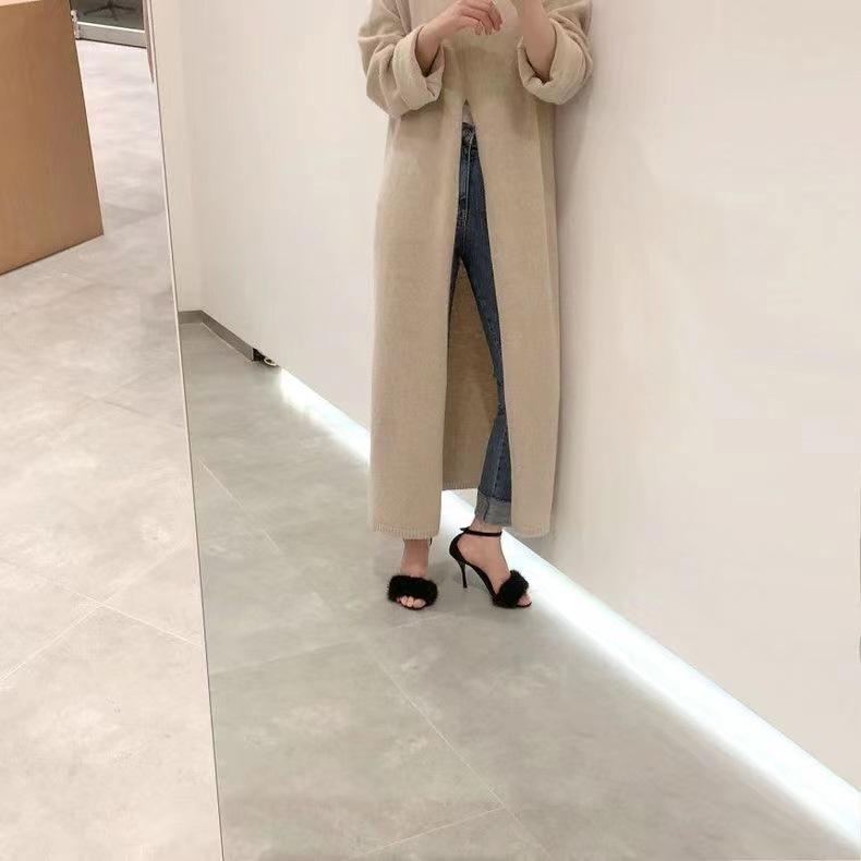 Koreansk Chic Höghalsad Lös Över Knäet Smickrande Stickad Tröja för Kvinnor - Höst/Vinter Nischdesign