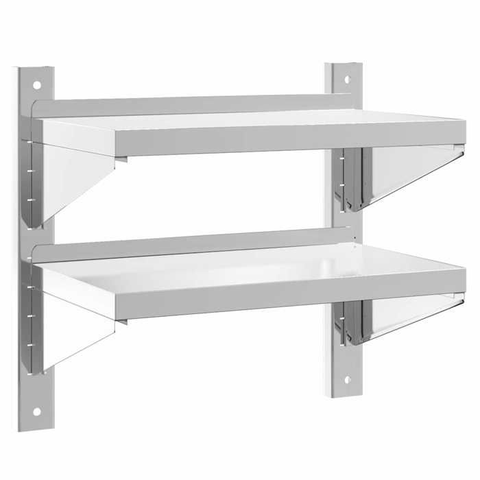 VidaXL 2-Tier Wall Shelf 50x30x60 Cm Silver Stainless Steel, Floating Shelf, Wall Display Shelf, 30316