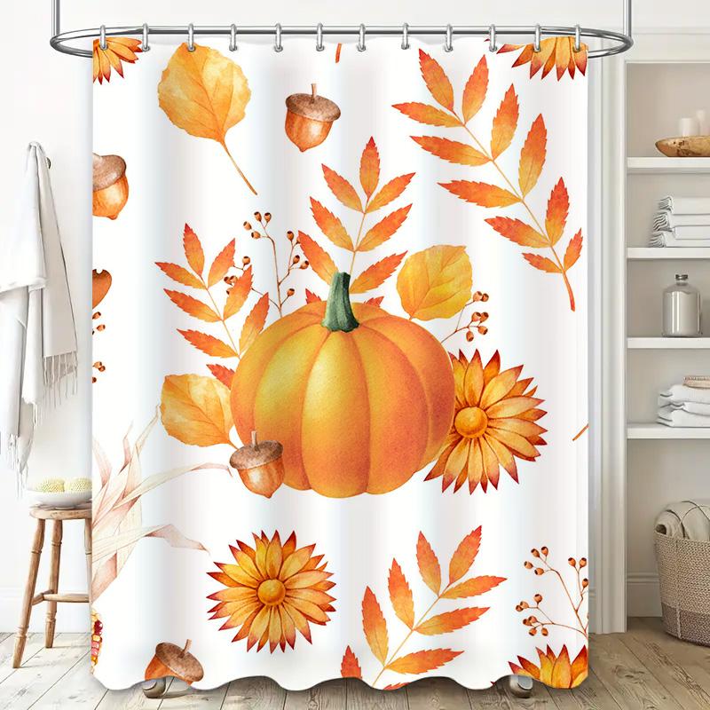Autumn Leaves Pumpkin Sunflower Shower Curtain Waterproof Bathroom Decor