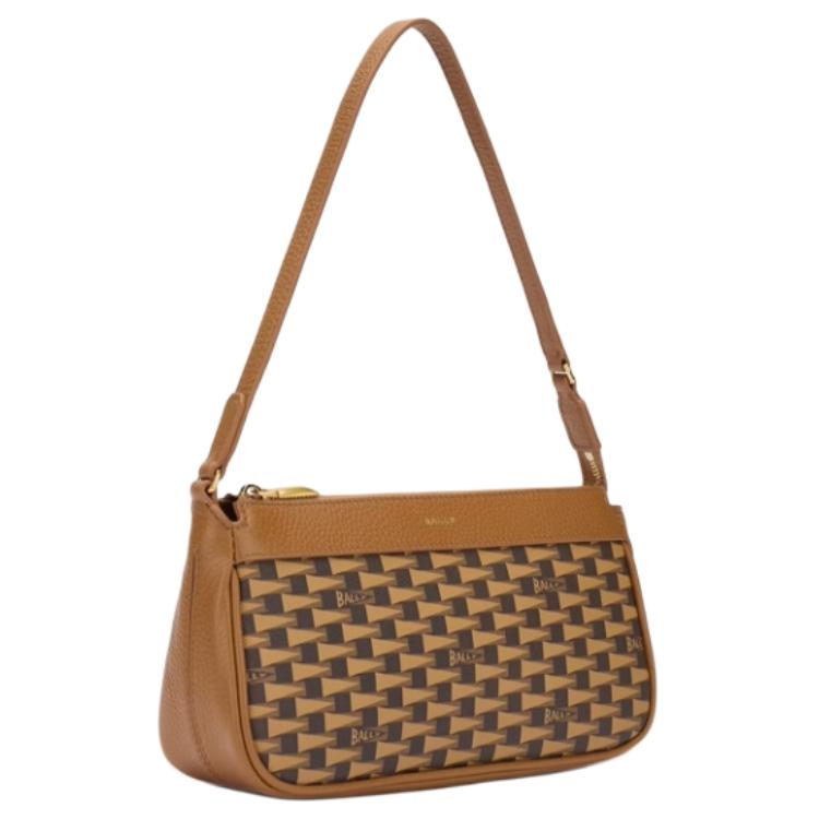 Bally Monogram Print Color Block Design Leather Shoulder Bag Small Women Shoulder Bag Brown 6309585