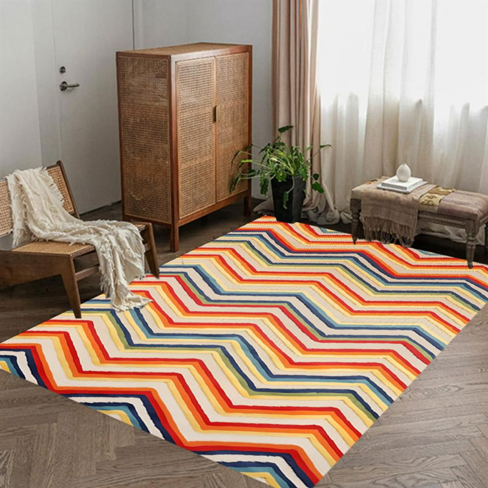 Modern Orange Striped Geometric Carpet Living Room Decor Sofa Rug Bedside Soft Area Rug Balcony Coffee Table Floor Mat Doormat