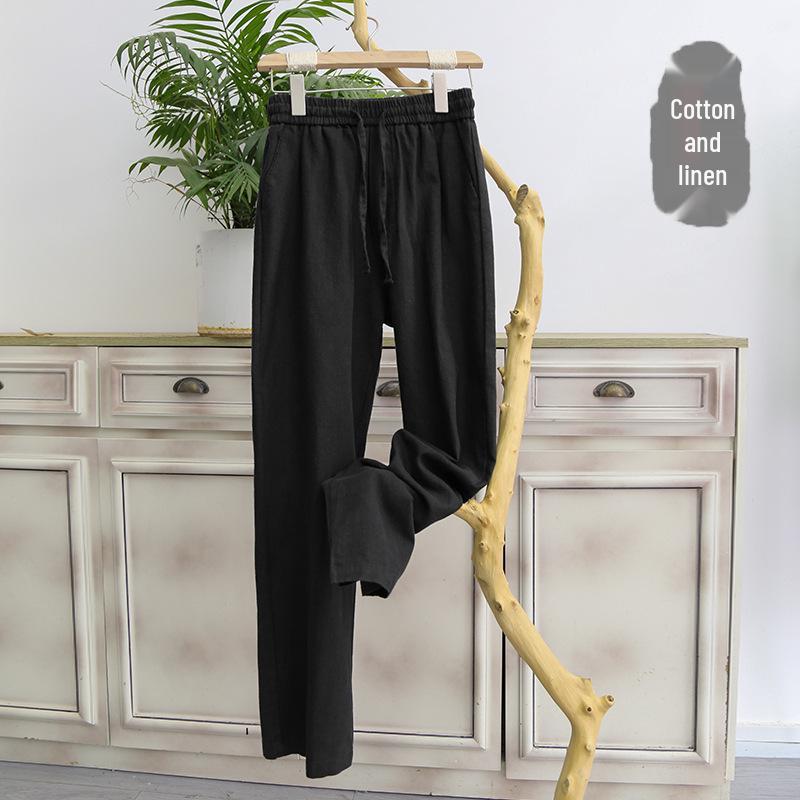 

2025 Men s Plus Size Cotton Linen Harem Pants - Summer Casual Loose Wide Leg Style L (suggested for 55-60 kg) чёрный