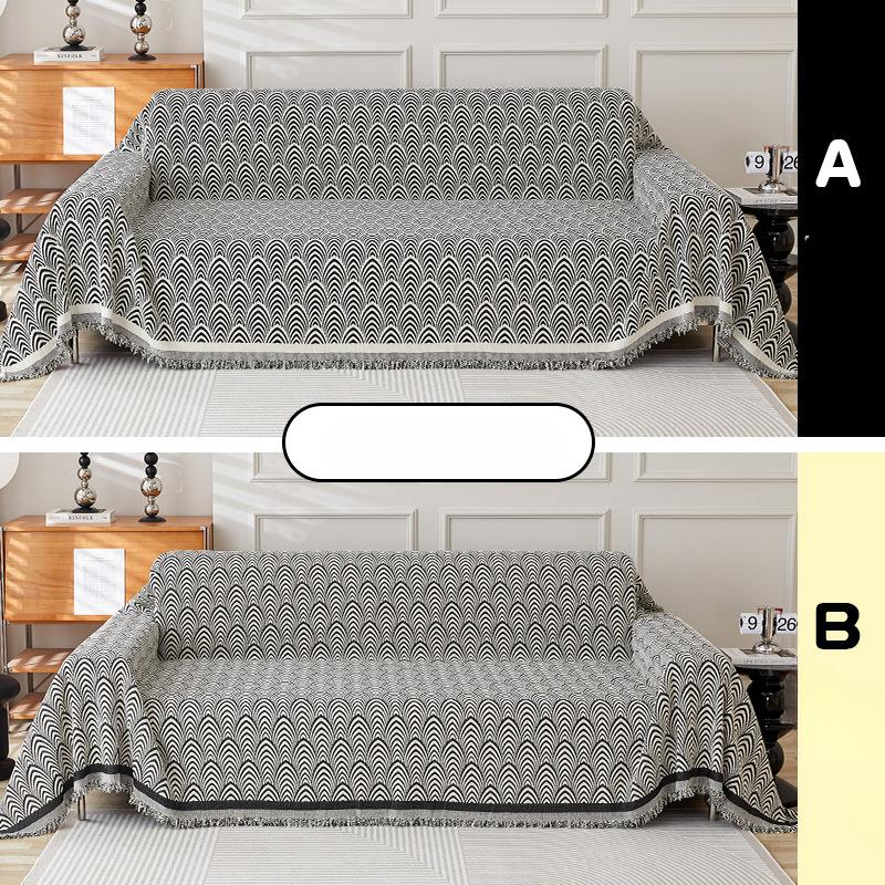 Black and White Four-season Universal Full-cover Fabric Sofa Towel, Light Luxury Chenille Sofa Cover Towel, Simple AB Double-sided Sofa Cover Towel
