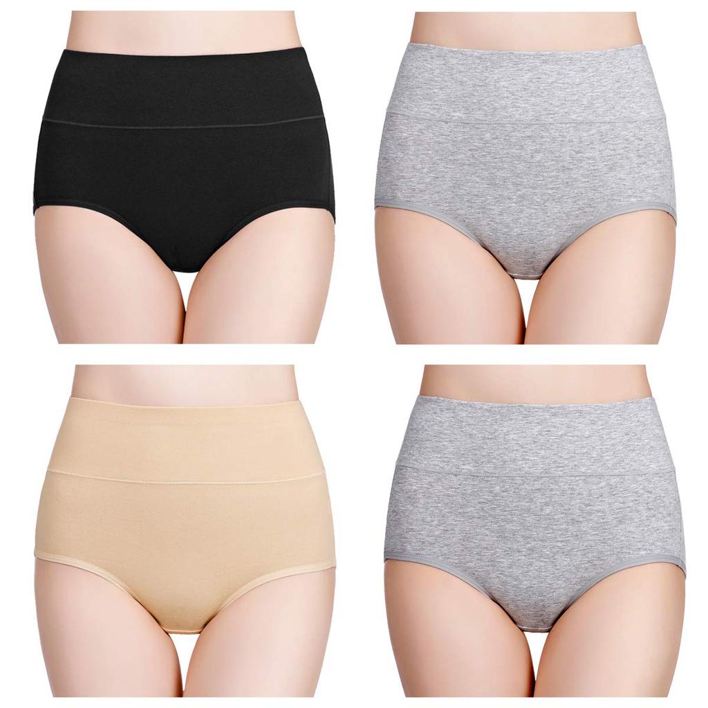 4pcs/pack Women's Cotton Underwear High Waisted Full Coverage Ladies Panties Postpartum Underwear (Regular & Plus Size)