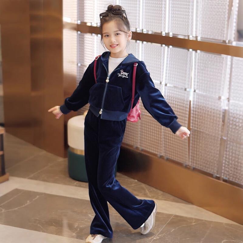 

Girls Velvet Hooded Two-Piece Set with Puppy Rhinestone 110
