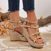 Fashion 2025 New Platform High Heels Sandals Women Designer Open Toe Studded Solid Color Wedges Sexy Runway Party Summer Shoes Women