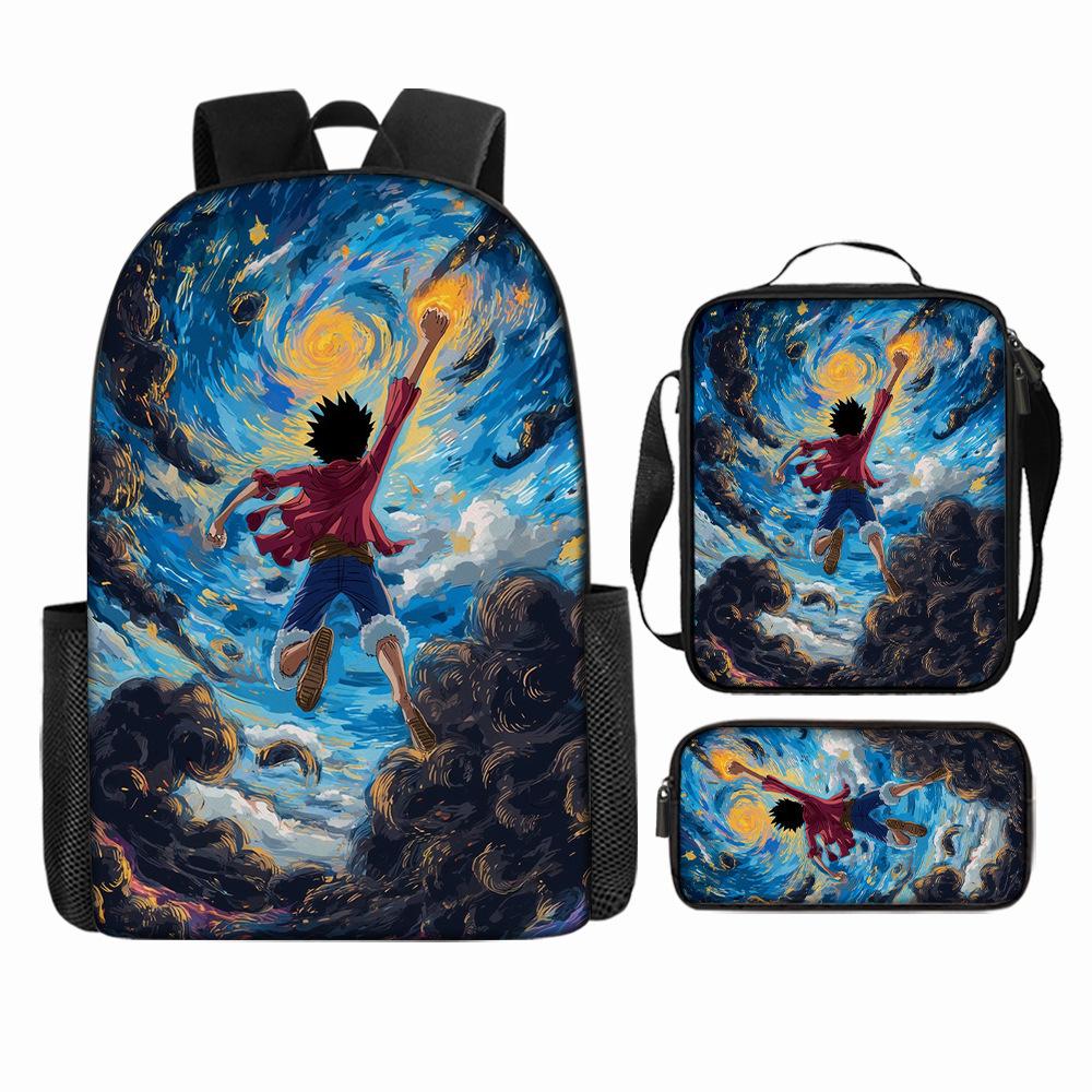 Anime Rucksack Set One Piece Naruto Schultasche für Jungen Schüler Laptop Rucksack Umhängetasche Federmäppchen 3-teilig Große Kapazität Wasserdicht