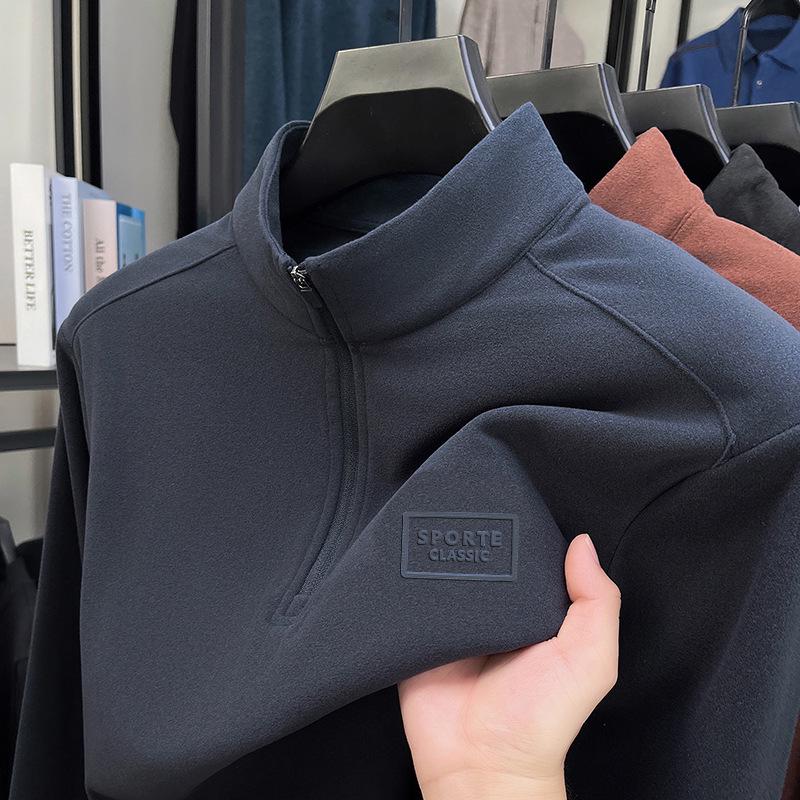 Herrställ med ståkrage, enfärgad, långärmad, varm baslager-t-shirt