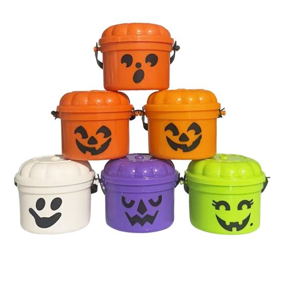 Mini Halloween Candy Bucket Spooky Ghost Pumpkin Candy Bucket Plastic Candy Bowls with Lid And Handle for Trick or Treat Halloween Party Favors