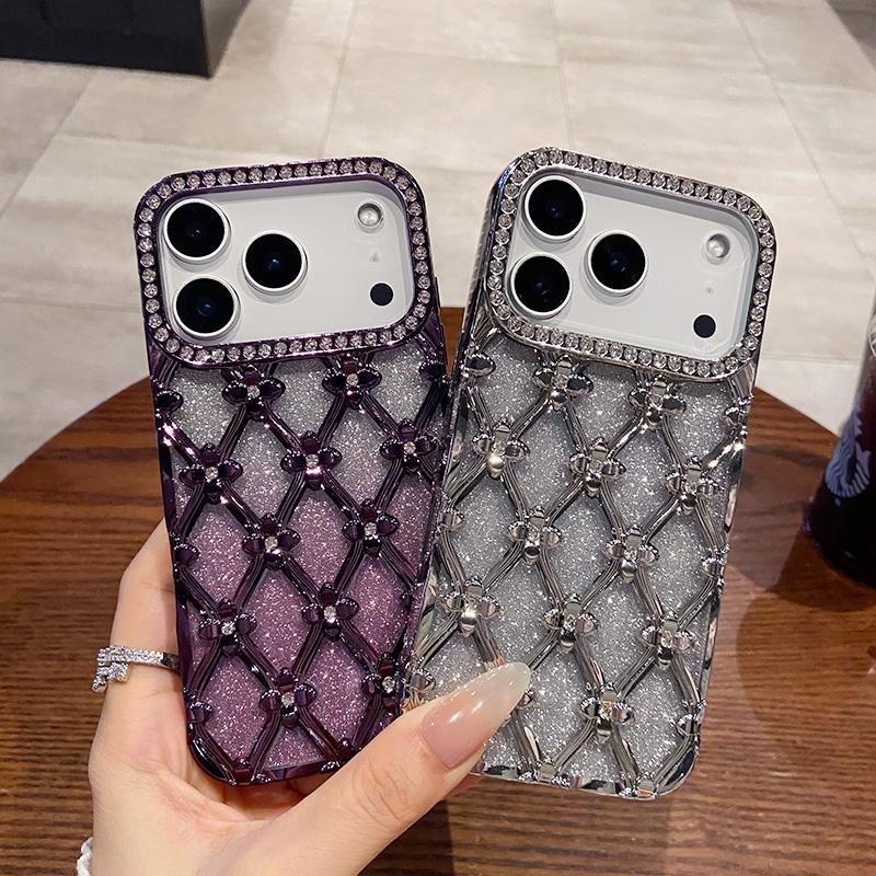 Luxury Glitter Diamond Gold Electroplated Case for IPhone 16 17 Air 12 13 14 15 Pro Max Camera Protection Cases Cover