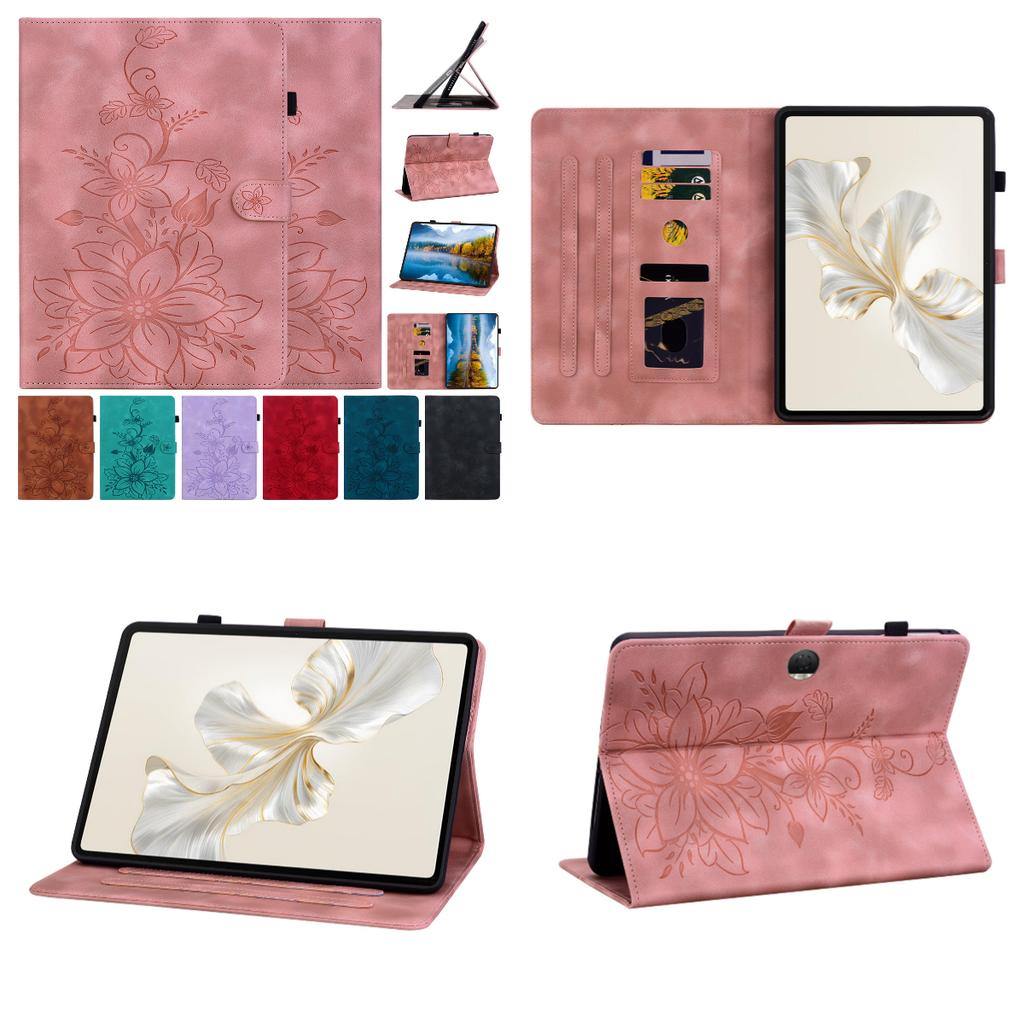 For Honor Pad 9 (Versions: Wi-Fi; 5G/Wi-Fi Also known as Honor Tablet 9). PU Leather Exquisite Floral Embossed Design Tablet Case