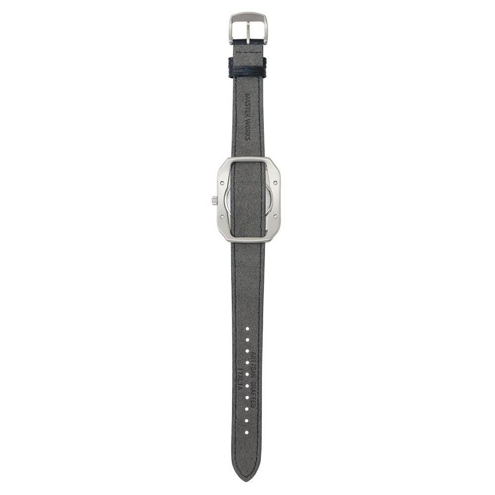 MASTER WORKS Quadrangle MW10SN-GCBLG8 Men's Watch, Made In Japan, Quartz Movement, 33mm, Leather Strap, Square Shape, Navy Blue