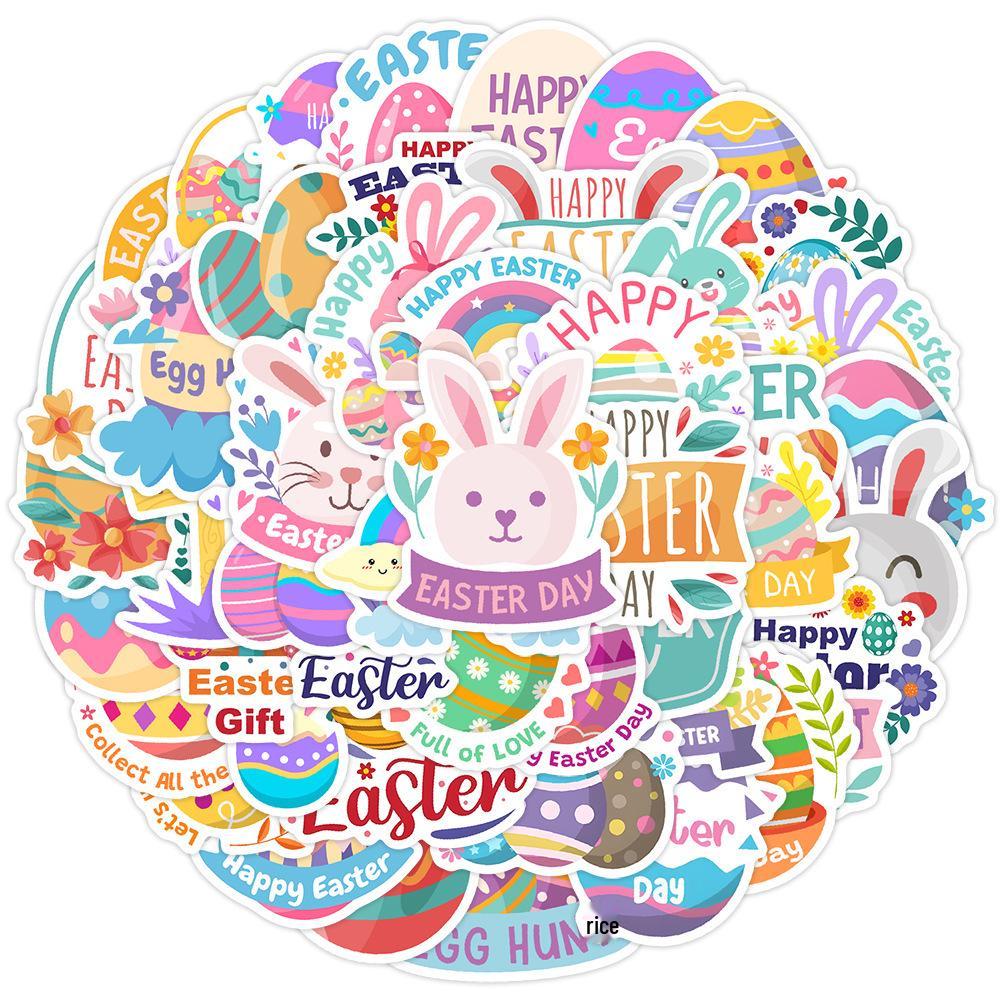Easter Bunny Sticker Set: 50 Waterproof Decals for Phone, Water Bottle, Car - Creative Decor for Students