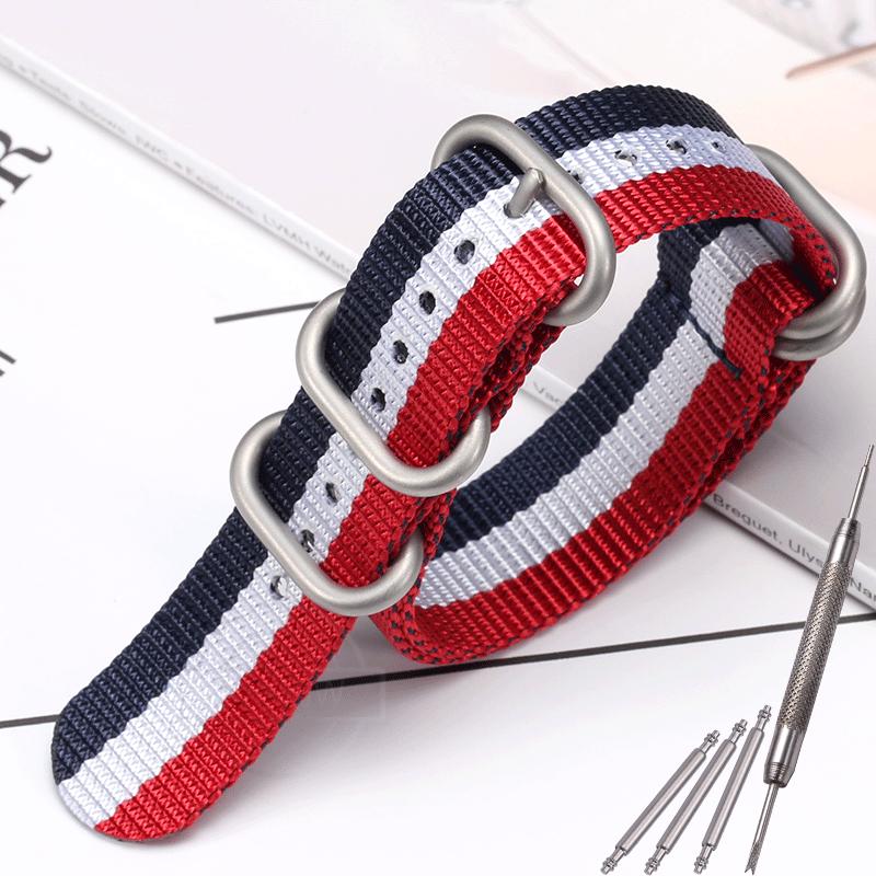 Nylon Strap 18mm 20mm 22mm 24mm Five-Ring Premium Weave Men Women Watch Band Bracelet Heavy Duty Stainless Steel Buckle