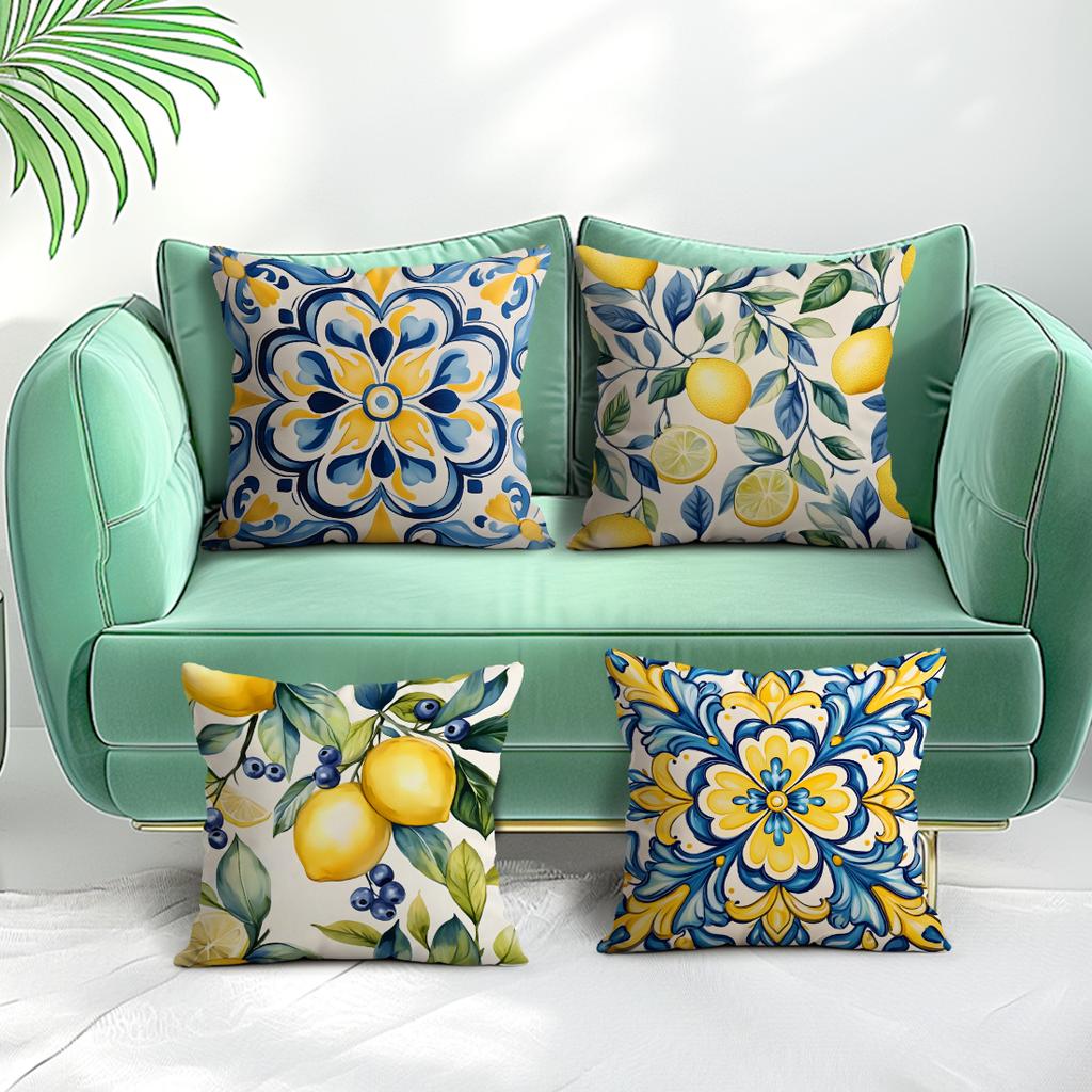 Home Decor Floral & Lemon Patterned Throw Pillow Covers Pattern Cushion Cover Suitable for Sofa Bedroom Car Pillow Cover
