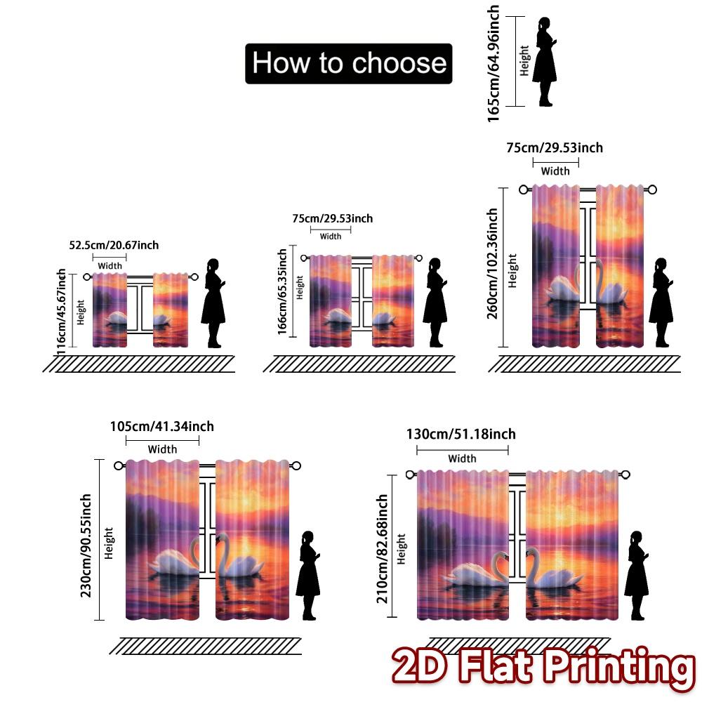 2pcs   2D FLAT PRINTING Curtains (Without Rod) SwanHarmony Popular Curtains Digital Printed Durable 100% Polyester Fabric