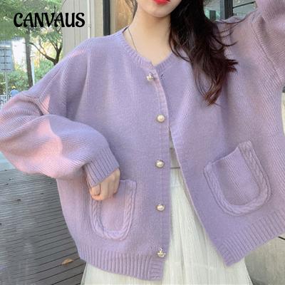 Pull court à manches longues pour femme, petit parfum, doux, simple boutonnage, col rond, tricoté, automne et hiver