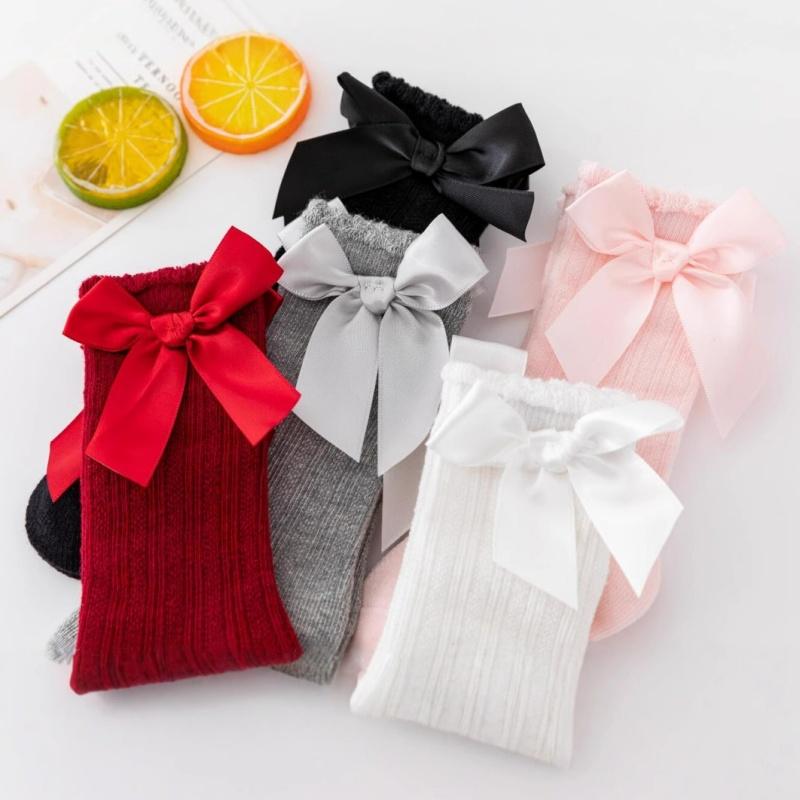 3Pairs/set 0-3Y Baby Girls Big Bow Knee High Socks Children's Princess Floor Sock Non-slip Kids Toddler Stockings