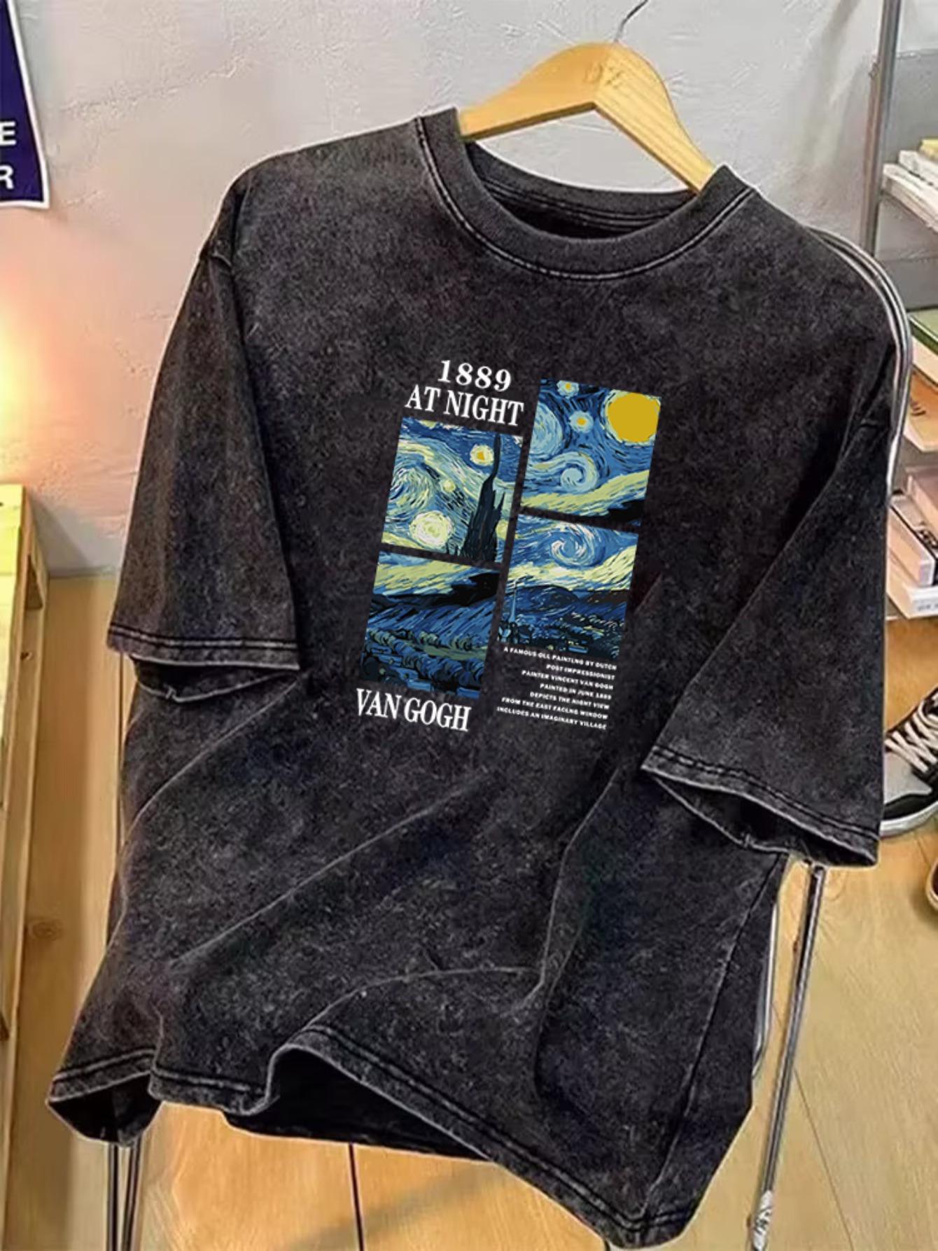 

Washed Mens Cotton TShirt Soft Comfortable Fabric Summer Landscape Pattern Print Versatile Item Suitable Daily Casual Wear S