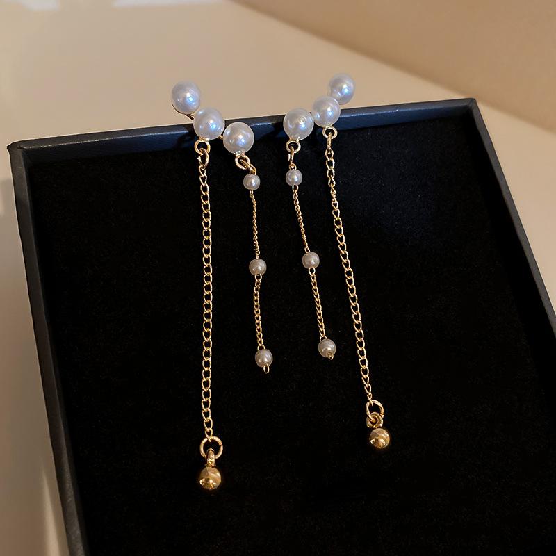 Pearl Chain Tassel Earrings for Women Zinc Alloy Needle Luxury Drop Earrings Luxury Designer Zircon Girls' Night